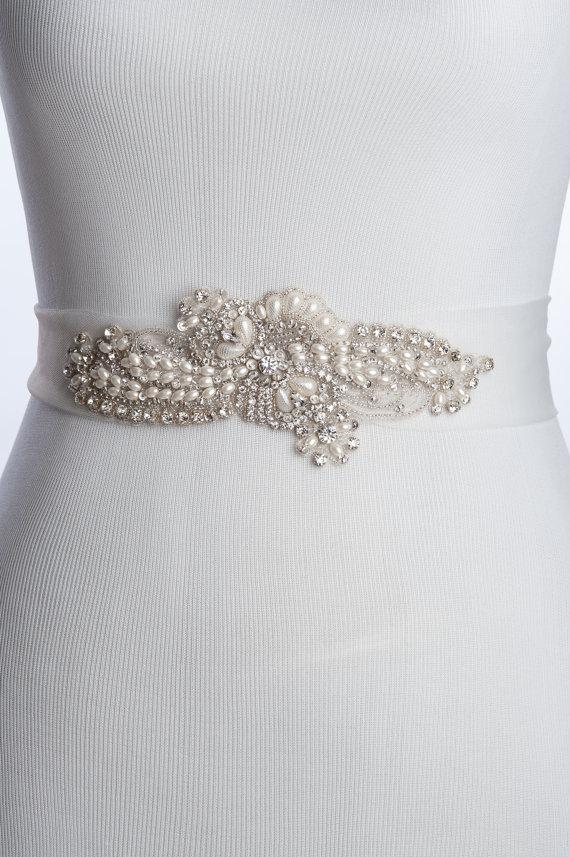 زفاف - Curry wedding belt, Bridal sash, wedding dress sash, wedding belt, rhinestone beaded sash with ivory pearls