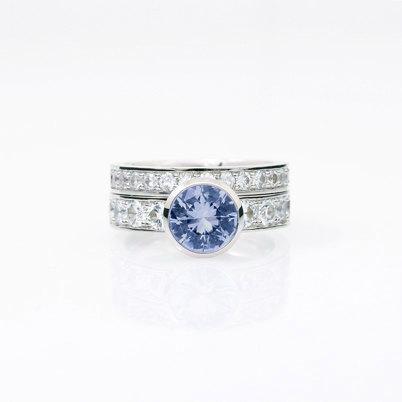Mariage - Engagement ring set, light Blue Sapphire ring, White Gold, White sapphire, sapphire engagement, engagement ring, blue, wedding band, unique