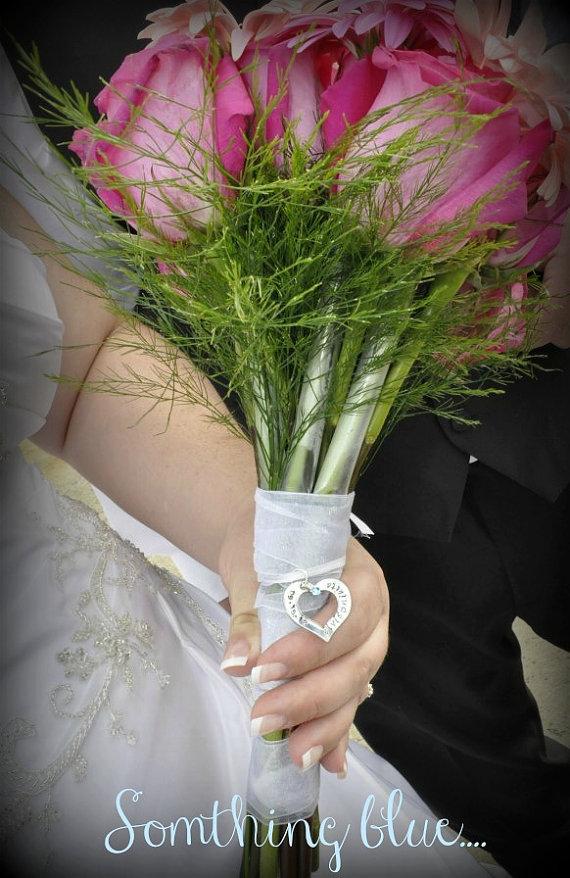 زفاف - Something Blue Personalized Wedding Bride Groom Hand Stamped Bouquet Charm WA001