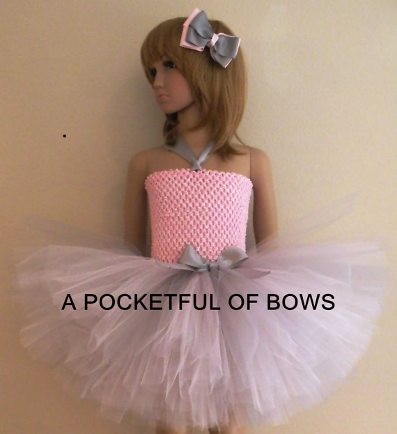 زفاف - Silver and Pink Birthday Tutu Dress, Flower Girl Dresses