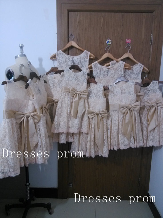 Wedding - On sale!!! champagne lace flower girl dress wedding flower girl dress wedding girl dress lace flower girl dresses with sash/bow