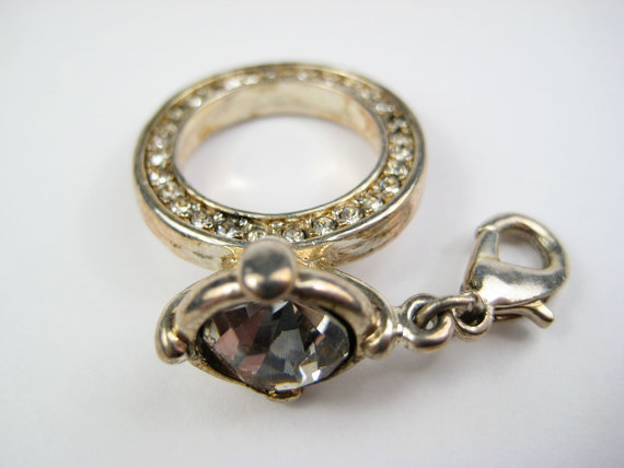Mariage - Silver Ring Engagement Wedding charm bracelet charm pendant
