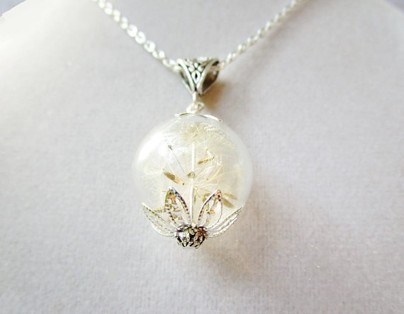 زفاف - Dandelion Seed Glass Orb Terrarium Necklace, Small Orb In Silver or Bronze, Bridesmaid Gifts, Hipster Jewelry