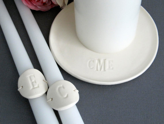 Mariage - PERSONALIZED Unity Candle Ceremony Set Monogrammed - Gift Boxed