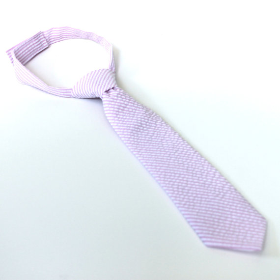 Wedding - Baby Boy's Tie - Pink Seersucker - Light Pink and White Stripe Necktie