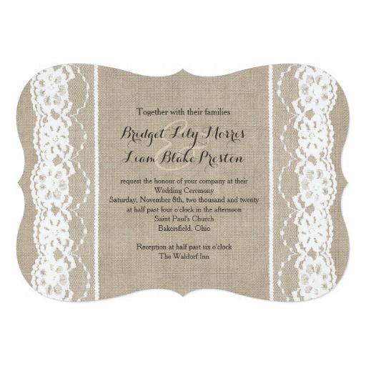 Wedding - Lace In White On Burlap Wedding Invitation 2 5" X 7" Invitation Card