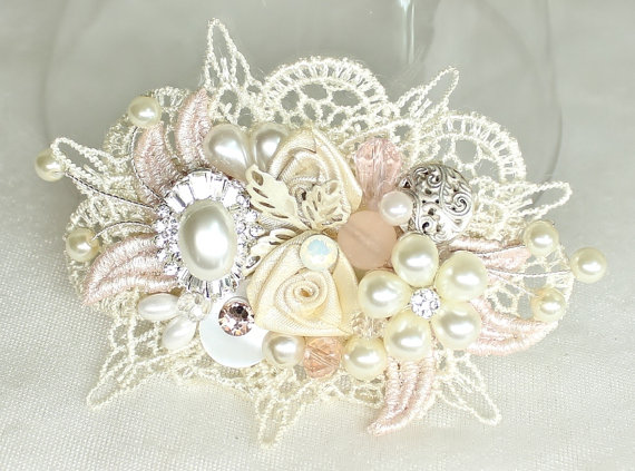 Hochzeit - Blush Hair Accessories- Ivory Hair Clip- Floral Wedding Hair Accessories- Blush Wedding Hair Accessories- Bridal Hair Comb-Brass Boheme-Pink