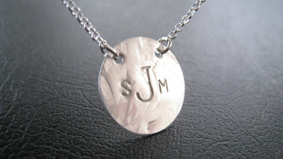 زفاف - Sterling Silver Monogram Jewelry - Personalized Necklace, Handstamped Silver Name Necklace,  Bridesmaid/Wedding Gifts