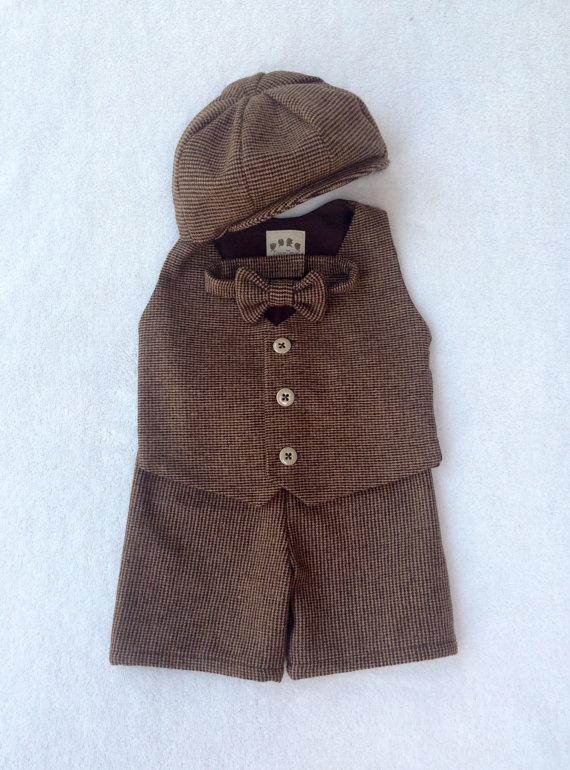 زفاف - Tweed Shorts Suit, Ring bearer outfit, baby suit, tweed, baby ring bearer, brown ring bearer, baby boy photo prop, baby ring bearer outfit