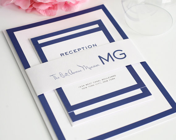 Mariage - Modern Wedding Invitation, Blue Wedding Invitation, Wedding Invite - Modern Luxe Wedding Invitation - Sample Set