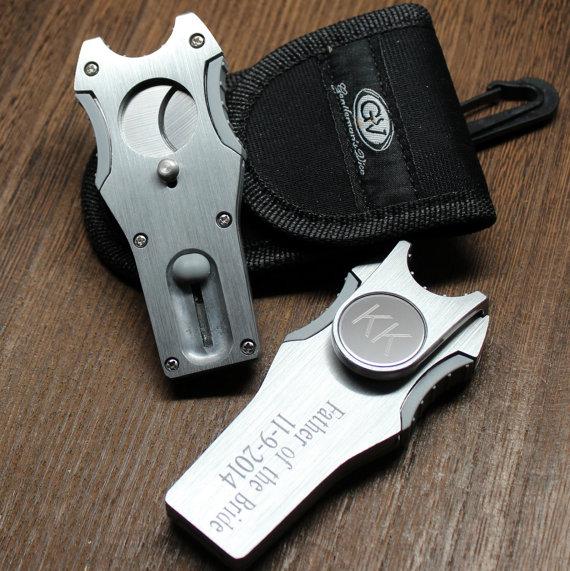 Wedding - Gentleman's Vice 5 in 1 Cigar Cutter with Divot Repair Tool in Natural Aluminum - Personalized Groomsmen Gift for Him, Mens, Christmas, Dad
