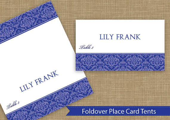 Свадьба - Place Card Tent  - DOWNLOAD Instantly - EDITABLE TEXT - Elise Damask (Royal Blue) - Microsoft Word Format - Fits Avery 5302