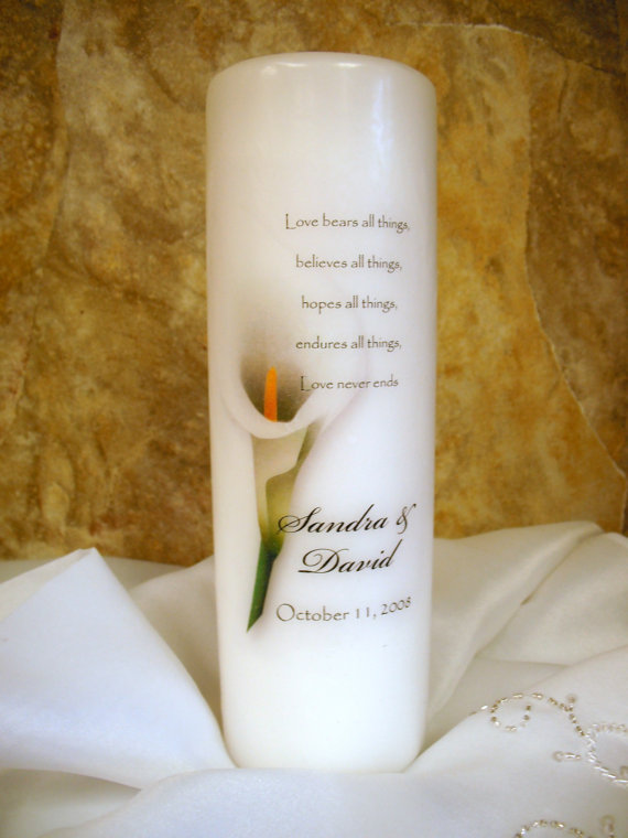 Wedding - Calla Lily WHITE Wedding Unity Candle 3 piece Set with WICK