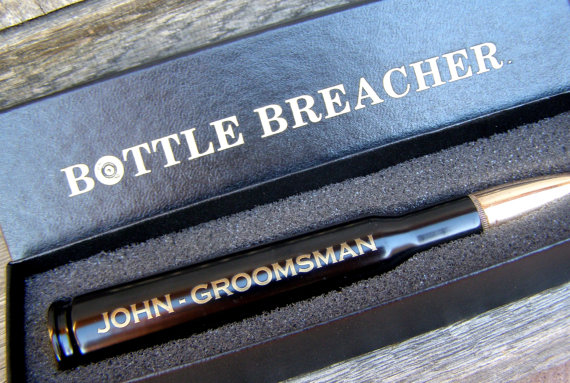 groomsmen gift engraved 50 caliber bottle opener with bottle