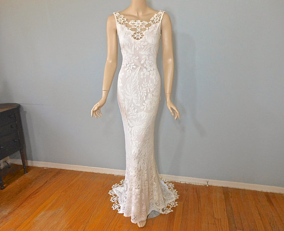 Свадьба - Ivory Bohemian Wedding Dress HIPPIE Wedding Dress BEACH Wedding Dress Sz Medium
