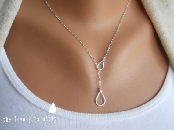 Mariage - NEW Sterling Silver Raindrop/Teardrop Lariat Necklace - Sterling Silver Jewelry - Gift For - Wedding Jewelry - Gift For - Rain Lariat