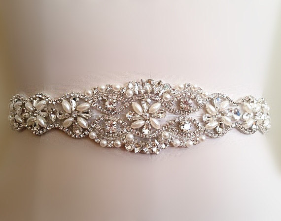 Hochzeit - SALE Wedding Belt, Bridal Belt, Sash Belt, Crystal Rhinestone Sash ， crystal & pearl