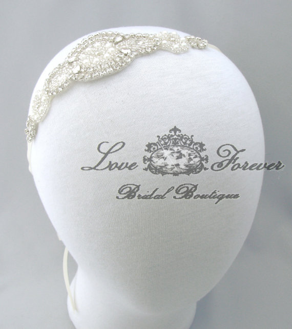 Свадьба - Wedding Headband, Rhinestone Headband, Crystal Headband, Bridal Hair Accessories, Wedding Hair, Pearl Headband, Ribbon Headband, 35 Colors