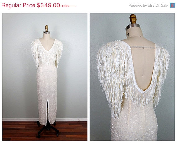 زفاف - 1/3 OFF 3-DAYS-ONLY Heavy Ivory Sequin Wedding Gown // Gatsby Flapper Wedding Dress // Fringed Beaded Dress // Ivory Embellished Gown