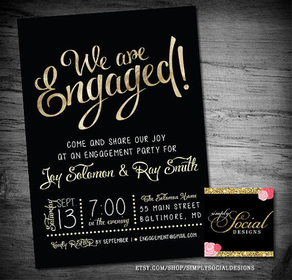 Свадьба - Gold Foil Engagement Party Invitation Printable