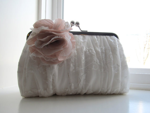 زفاف - Bridal Ruched Silk Lace Clutch In Ivory,Bridal Accessories,Wedding Clutch,Bridal Clutch,Bridesmaid Clutches