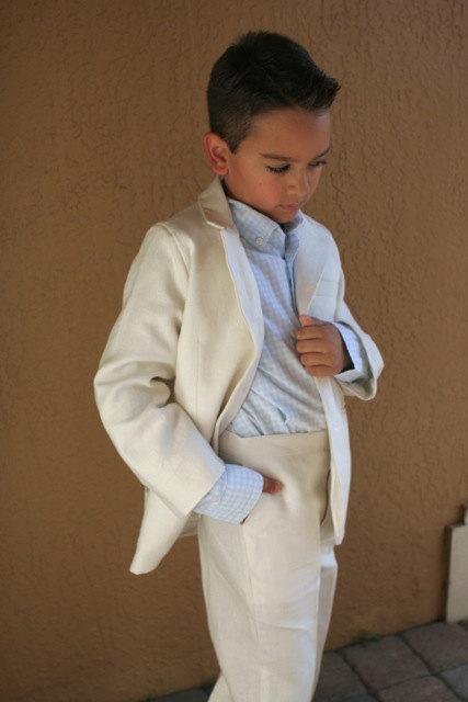 زفاف - Great Gatsby inspired linen 2 piece suit jacket and dress pants first communion spacial occasion ring bearer