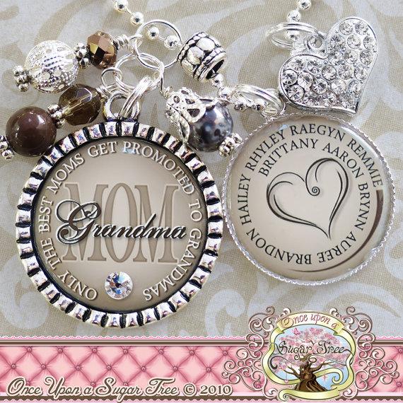 Wedding - Personalized MOM Grandma NECKLACE Bottle cap (or Keychain), Only The Best Moms Get Promoted To Grandmas, Grandma Jewelry Children's Names