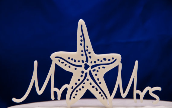 Mariage - Wedding Cake Topper Mr. and Mrs. with starfish Beach Wedding Cake Topper