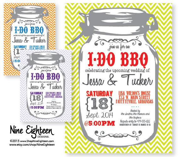 زفاف - I Do BBQ Couples Shower Invitation with Mason Jar & Chevrons Custom Printable PDF/JPG. I design, you print. Made to Match add ons available.