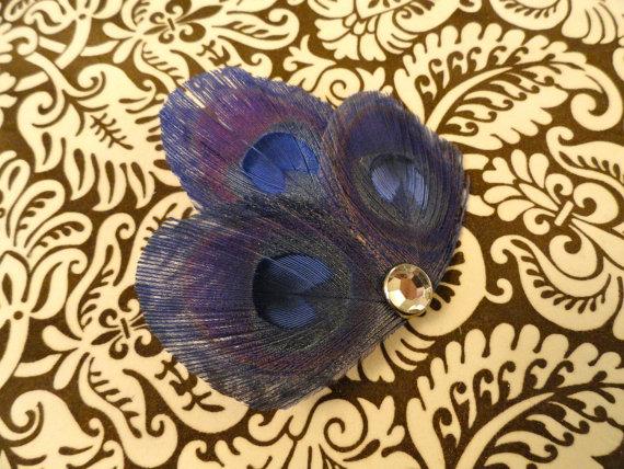 Hochzeit - Petite Hair Clip Collection - Blue Peacock Feather Hair Clips