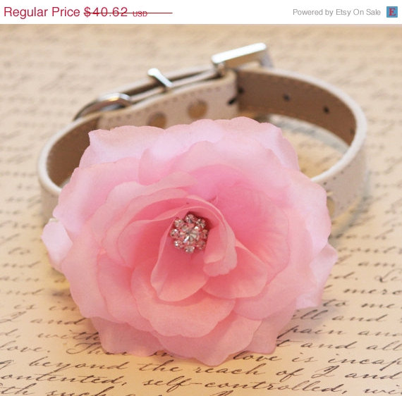 Wedding - Pink floral wedding Dog Collar, High Quality Collar with Pink flower and Rhinestone, Wedding dog accessory
