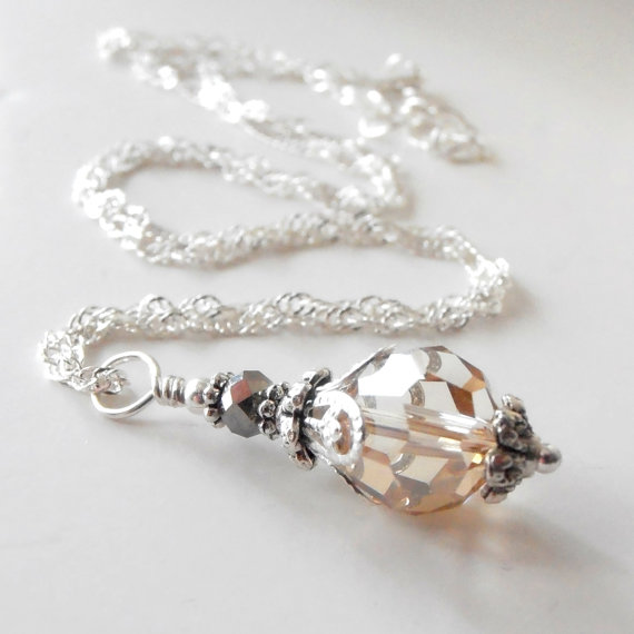 زفاف - Champagne Bridesmaid Necklace - Crystal Bridesmaid Jewelry - Crystal Necklace - Beaded Necklace - Swarovski Elements Wedding Jewelry Set