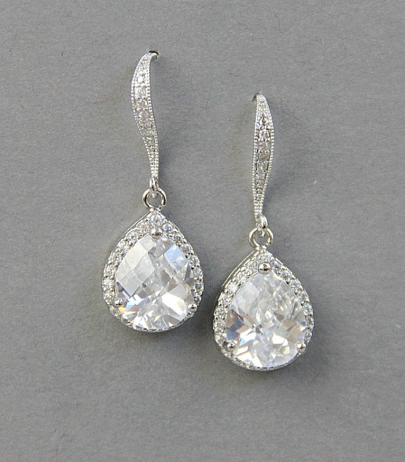 Wedding - Crystal Teardrop Earrings Bridal Earrings Crystal Bridal Jewelry Crystal Dangle Earrings Crystal Bridal Earrings Wedding Crystal CZ Earrings