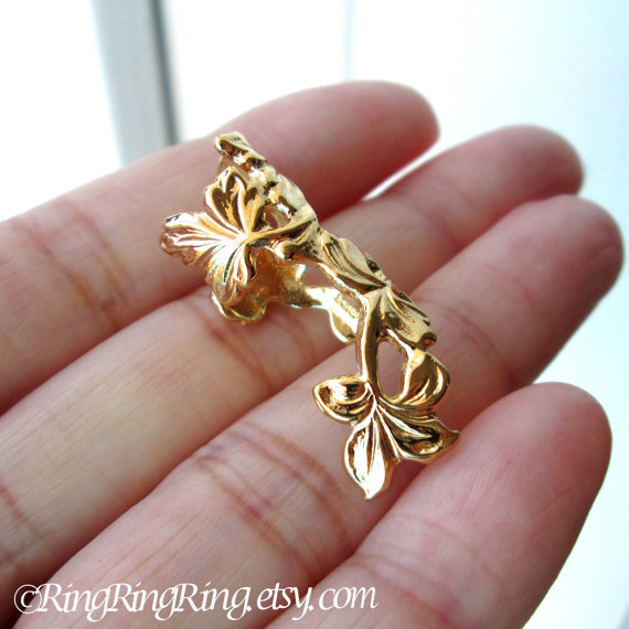 Свадьба - Spring Leaf branch ear cuff, Gold earrings, clip earcuff jewelry, Bridal earring, Left, Right, Pair