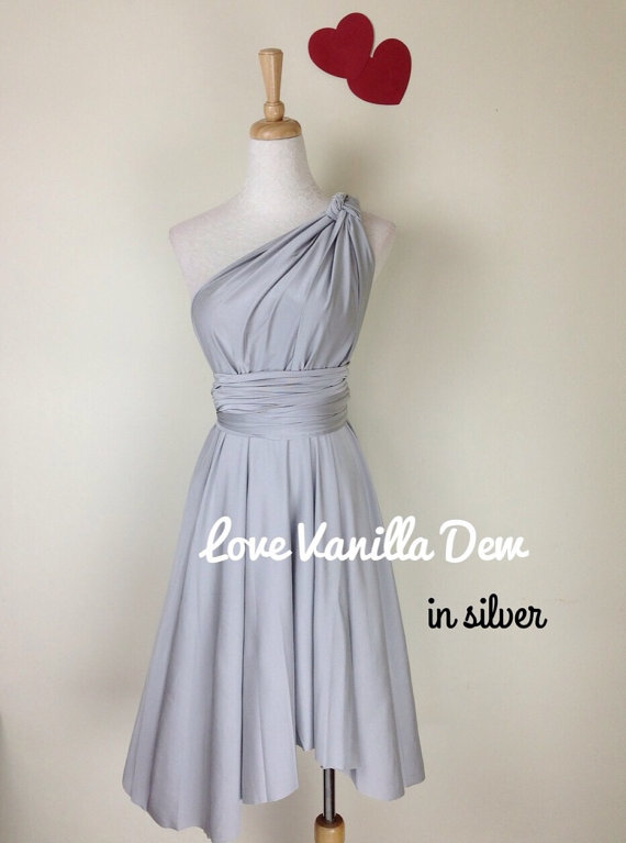 Hochzeit - Bridesmaid Dress Infinity Dress Silver Knee Length Wrap Convertible Dress Wedding Dress