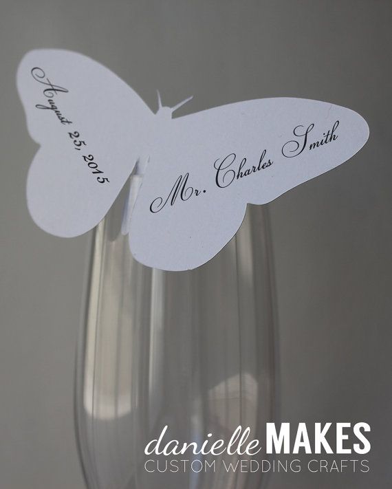 Hochzeit - Personalized Butterfly Wedding Place Cards For Glasses