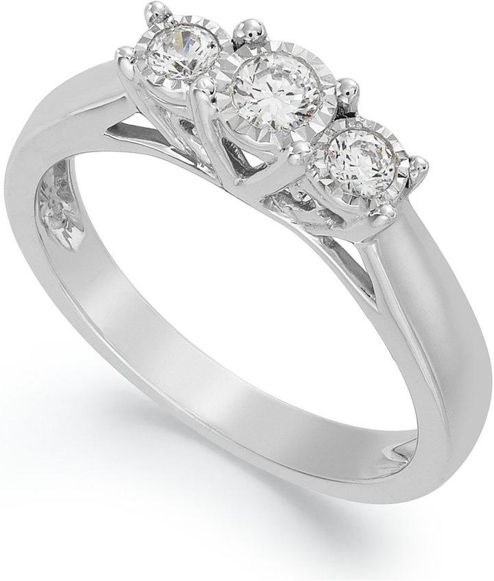 زفاف - TruMiracle® 14k White Gold Ring, Diamond Three-Stone Ring (1/4 ct. t.w.)