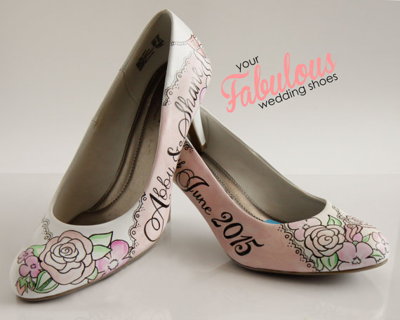 Wedding - Personalized Garden Blush Wedding Shoes, Wedding Shoe, Custom Hand painted High Heels