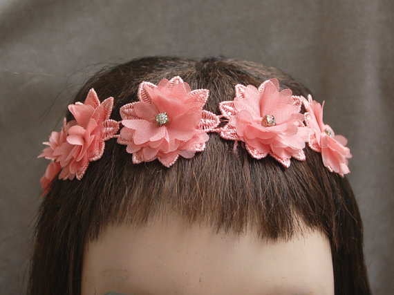 Wedding - Pink Flower Headband / Wedding Headband / Boho Wedding/ Bridesmaid Headband /Hippie / Coachella Headband