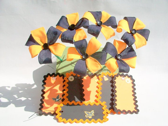 Wedding - 6 Decorative Handmade Cloth Flowers with Decorative Tags