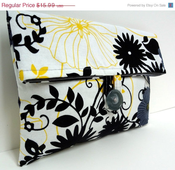 Hochzeit - ON SALE Yellow and Gray Wedding Bridesmaid Clutch Medium Modern Gray and Yellow Foldover Makeup Bag