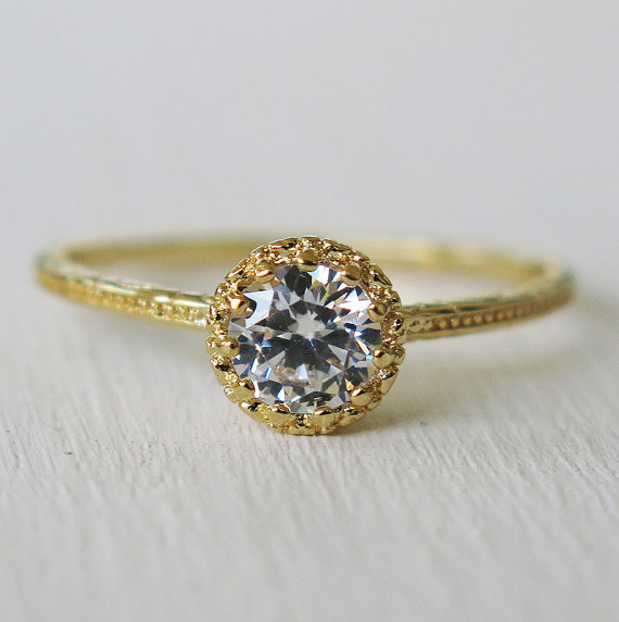 Свадьба - gold filled ring, crystal gold ring, thin gold ring, sparkly clear ring, band ring, clear gold ring, bridesmaid gift