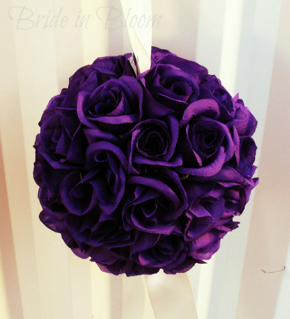 Свадьба - Purple pomander kissing ball flower girl wedding ceremony decoration Bridesmaid bouquet