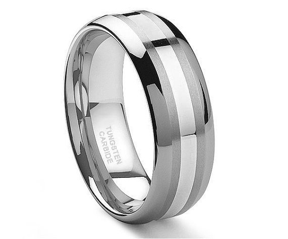 Mariage - Tungsten Wedding Band,Tungsten Wedding Ring,Gold Inlay,Anniversary Ring,Satin Polish,Handmade,Engagement Band,Custom,8mm