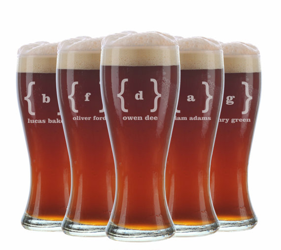 Hochzeit - 12 Personalized Beer Glasses, Groomsmen Gifts, Custom Wedding Favors, Father of the Bride Gift, Gifts for Groomsmen, Personalized Glasses