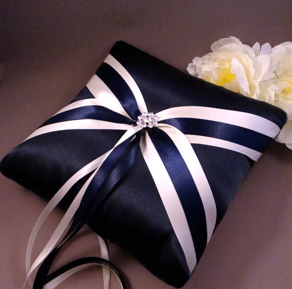 Hochzeit - Fifth Avenue Ring Bearer Pillow in Navy, White and Navy  - Pick Your Own Color