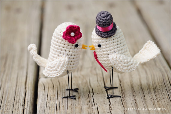 Wedding - NEW VERSION Crochet bird wedding cake topper