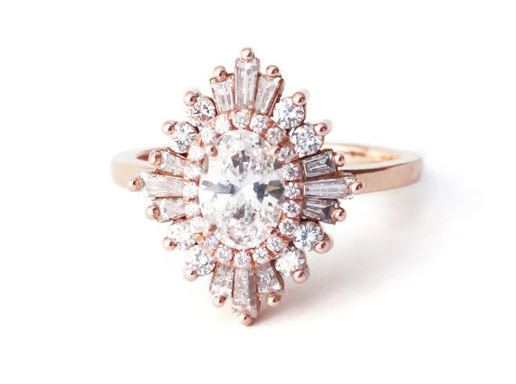Wedding - Oval Gatsby Ring - Art Deco, Boho, Geometric, Cluster, Engagement, Vintage, Halo, Unique