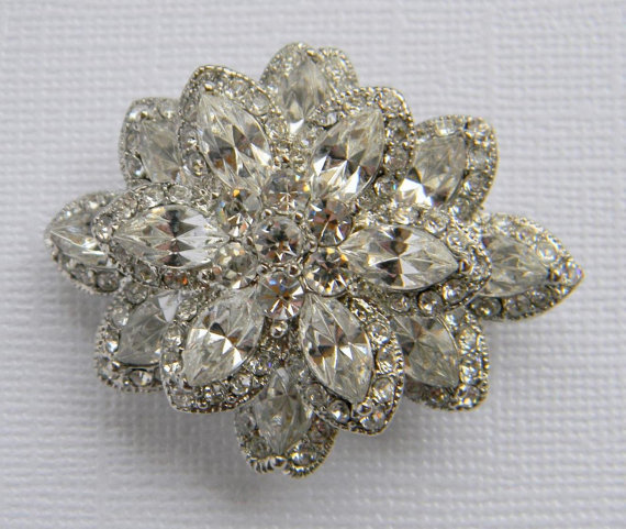 Hochzeit - Rhinestone Bridal Hair Clip - Crystal Clear Rhinestone Bridal Headpiece - Bridesmaid Hair Clip - Wedding Clip