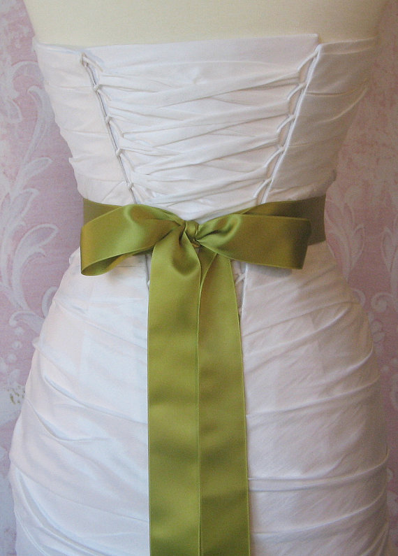 زفاف - Double Face Fern Green Satin Ribbon, 1.5 Inch Wde, Light Green Bridal Sash, Pear, Chartreuse Ribbon Sash, Wedding Belt, 4 Yards